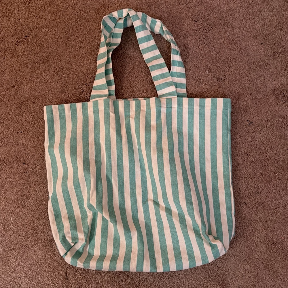 Striped Tote Bag - Green and White